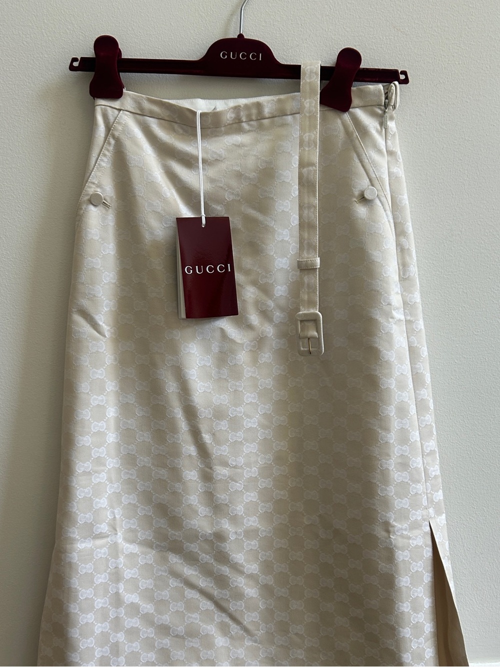 Gucci GG Supreme Gabardine Midi Skirt, Size 38-New with Tags